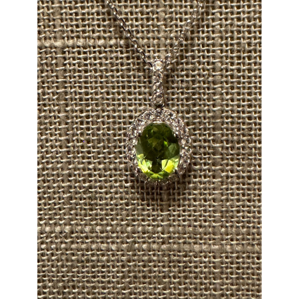 Women's Peridot & White Sapphire Necklace Sterling Silver